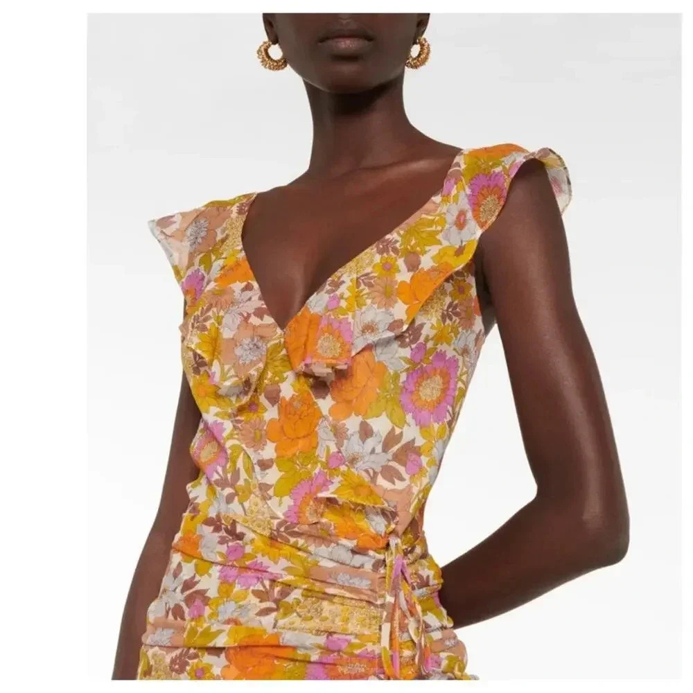 NWT Veronica Beard Silk Chiffon Alannah Dress in Orange Self Size XS - Picture 4 of 15